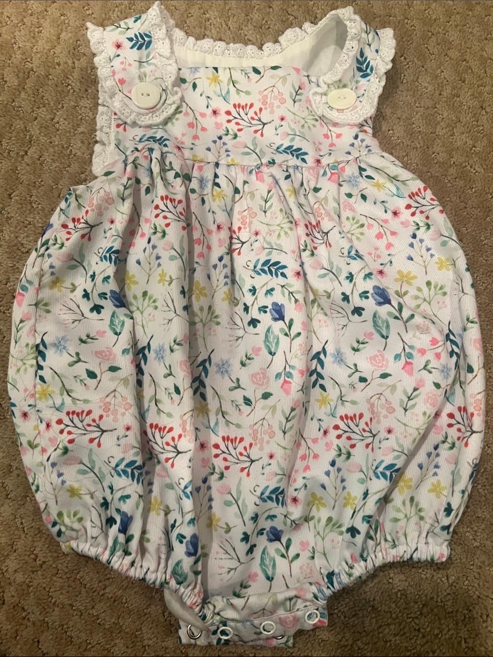 Cecil and Lou Floral Baby Bubble Romper in White with Multicolor Print